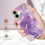 iPhone 16 TPU Slim Case – Shockproof Silicone Bumper, Marble Purple Protective Cover