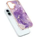 iPhone 16 TPU Slim Case – Shockproof Silicone Bumper, Marble Purple Protective Cover