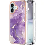 iPhone 16 TPU Slim Case – Shockproof Silicone Bumper, Marble Purple Protective Cover