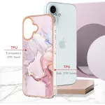 iPhone 16 TPU Soft Slim Case - Shockproof Marble Rose Gold Silicone Bumper Cover