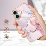 iPhone 16 TPU Soft Slim Case - Shockproof Marble Rose Gold Silicone Bumper Cover