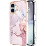 iPhone 16 TPU Soft Slim Case - Shockproof Marble Rose Gold Silicone Bumper Cover