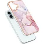 iPhone 16 TPU Soft Slim Case - Shockproof Marble Rose Gold Silicone Bumper Cover