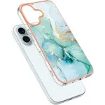 Slim Shockproof iPhone 16 Case, TPU Silicone Bumper, Flexible Marble Green Protective Cover for Men & Women