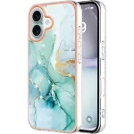 Slim Shockproof iPhone 16 Case, TPU Silicone Bumper, Flexible Marble Green Protective Cover for Men & Women