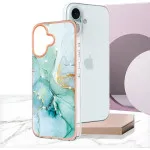 Slim Shockproof iPhone 16 Case, TPU Silicone Bumper, Flexible Marble Green Protective Cover for Men & Women