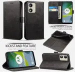 Moto E13 Leather Wallet Case with Kickstand and Strong Card Slots - Premium Folio Cover