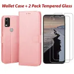 Leather Wallet Case For Nokia C21 Plus With 2 Pack Tempered Glass - Full Protection