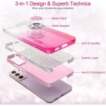 Samsung Galaxy S25 Glitter Case, Slim Fit with 360° Ring Holder & Magnetic Kickstand – Shockproof Pink Cover