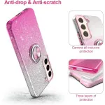 Samsung Galaxy S25 Glitter Case, Slim Fit with 360° Ring Holder & Magnetic Kickstand – Shockproof Pink Cover