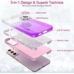 Galaxy S25 Plus Purple Glitter Case with 360° Ring Holder & Kickstand | Magnetic Car Mount Compatible