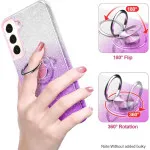 Galaxy S25 Glitter Case with 360° Ring Holder & Kickstand – Shockproof, Magnetic Car Mount, Purple