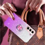 Galaxy S25 Plus Purple Glitter Case with 360° Ring Holder & Kickstand | Magnetic Car Mount Compatible