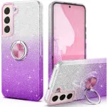 Galaxy S25 Glitter Case with 360° Ring Holder & Kickstand – Shockproof, Magnetic Car Mount, Purple