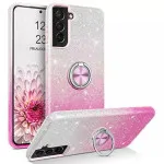 Galaxy S25 Plus Pink Glitter Case with 360° Ring Holder & Kickstand - Magnetic Mount