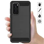 Case for Huawei P40 (6.1 Inch) Soft Silicone Carbon Fiber Texture Protective Cover, Shockproof Slim Phone Case (Black)