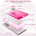 Glitter Sparkly Case for S25 Ultra with 360° Ring Holder & Kickstand Pink | UK