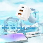 3-Ports CC25 Type-C Fast Charging Mobile Phone Car Charger Adapter