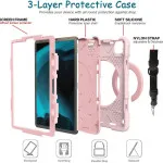 iPad Air 4 & Pro 11 2022 Shockproof Case - Silicone Hybrid with Pencil Holder & Rotating Stand | Rose