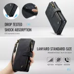 Zipper Wallet Case for iPhone 16 Pro Max with Kickstand, Flip Cover & Hand Strap - Black