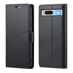 Google Pixel 8A Leather Wallet Case  Black with Card Holder and Kickstand