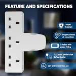 Triple Plug Extension Socket UK | 3-Way Multi-Plug Adaptor with Strip Design | Power Adapter