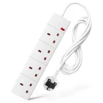 2m Electric Extension Lead - 4 Gang Power Strip with UK Plug & 3 Pin Sockets - Heavy Duty Extension Cable