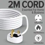 2m Electric Extension Lead - 4 Gang Power Strip with UK Plug & 3 Pin Sockets - Heavy Duty Extension Cable