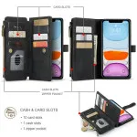 iPhone 11 Leather Wallet Zipper Case with Card Slots and Cash Compartment