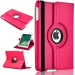 iPad Air 2 Rotating Case 360 Degree Stand With Auto Wake and Sleep Folio Leather Smart Cover Case (Pink)