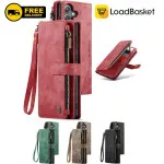 Shockproof Samsung Galaxy S24 FE Leather Wallet Case with Zipper Pocket