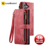 Shockproof Samsung Galaxy S24 FE Leather Wallet Case with Zipper Pocket