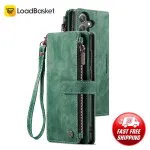 Shockproof Samsung Galaxy S24 FE Leather Wallet Case with Zipper Pocket