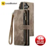 Shockproof Samsung Galaxy S24 FE Leather Wallet Case with Zipper Pocket