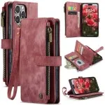 iPhone 12 Pro Max Leather Wallet Case – Card Slots, Zipper Pocket & Kickstand