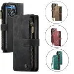 iPhone 12 Pro Max Leather Wallet Case – Card Slots, Zipper Pocket & Kickstand