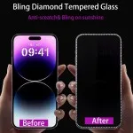 Glitter Diamond Bling Screen Protector for iPhone 15, 15 Plus, 15 Pro, 15 Pro Max – Sparkling Shiny Tempered Glass Cover