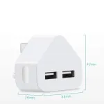 Dual USB Charger 3 Pin Mains 2.1Amp Fast Triangle Wall Plug UK Adapter