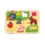 Janod Chunky Wooden Puzzle – Farm Animals, 7 Pieces, Early Learning Toy