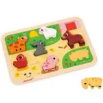 Janod Chunky Wooden Puzzle – Farm Animals, 7 Pieces, Early Learning Toy