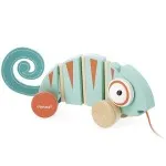 Janod Tropik Pull-Along Chameleon – Wooden Walking Toy for Toddlers (12m+) J08264