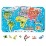 Janod Wooden Magnetic World Map Puzzle – 92 Pieces Educational Geography Game J05504