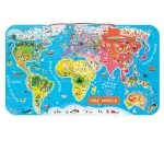 Janod Wooden Magnetic World Map Puzzle – 92 Pieces Educational Geography Game J05504