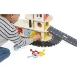 Janod Bolid Solid Wood Garage – Wooden Toy Car Garage with 3 Cars & Helicopter 2 Years+ UK J04636