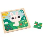 Janod Wooden Educational Puzzle | Animal Set with Hen, Cat & Rabbit for Toddlers
