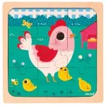 Janod Wooden Educational Puzzle | Animal Set with Hen, Cat & Rabbit for Toddlers