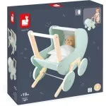 Janod FSC Wooden Doll Pram | Zen Stroller Toy with Blanket & Pillow Set