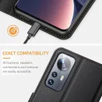 Xiaomi 12 Case UK (2022) Wallet Faux Leather Flip Case Card Slots Secure Magnetic Closure (Black)