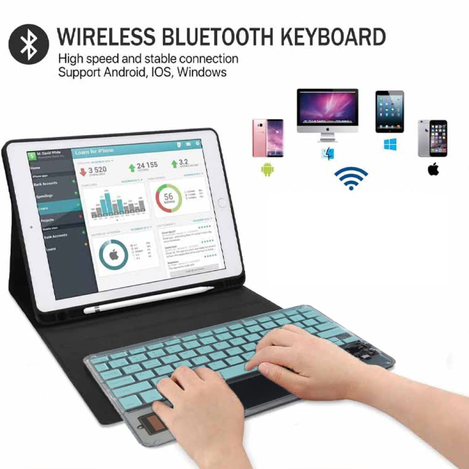 Rechargeable Wireless Keyboard for iPad and Android