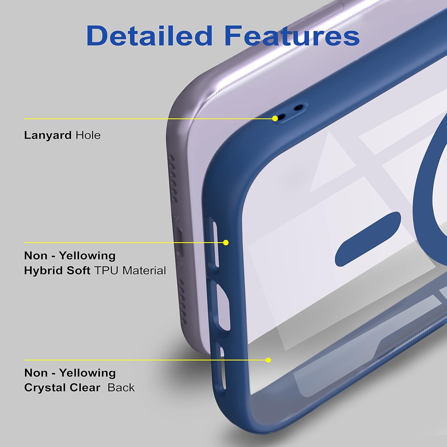 Raised bezels on navy blue MagSafe case for Samsung Galaxy S23.